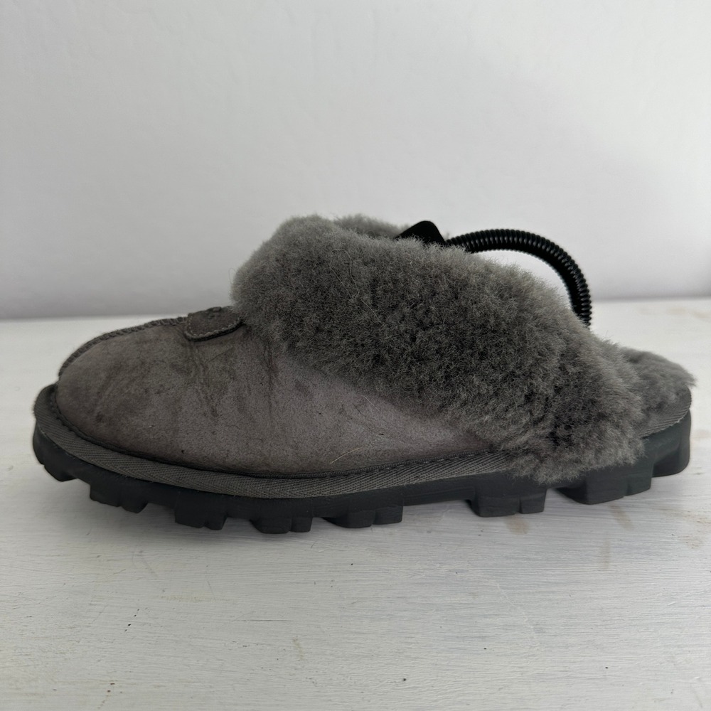 UGG Slippers Womens 7 Coquette Charcoal Grey Sheepskin Suede 5125 - Picture 4 of 12